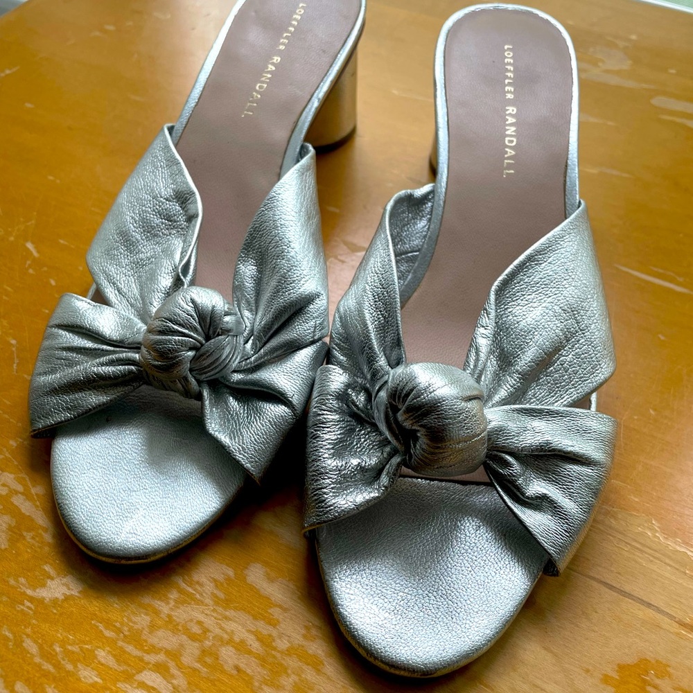 Loeffler Randall silver Coco knot mule sandals 9.5